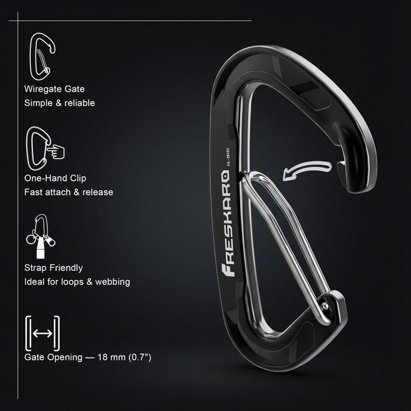 FresKaro 15kN Heavy Duty Wiregate Carabiners Clips, Wire Gate Spring Snap Quick Draws, for Camping Hiking, Hammocks, Aluminium Caribeaners for Backpacking and Dog Leash, 4Pack, Black, Medium Size - Image 3