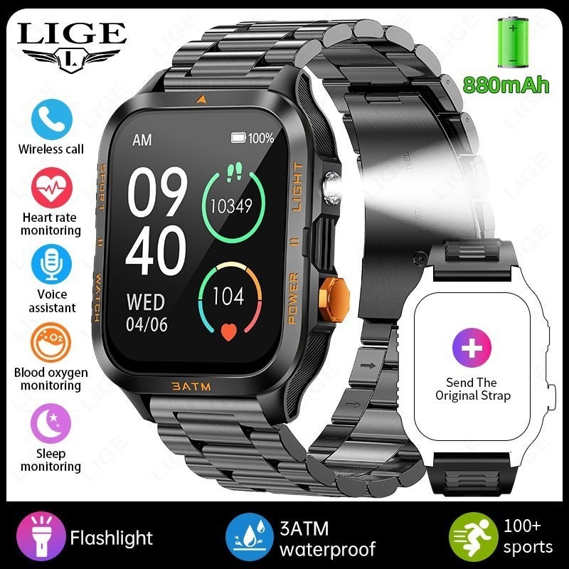 ساعة LIGE KT89 الذكية مع اتصال بلوتوث، ومراقبة الصحة، ومصباح يدوي - Image 5