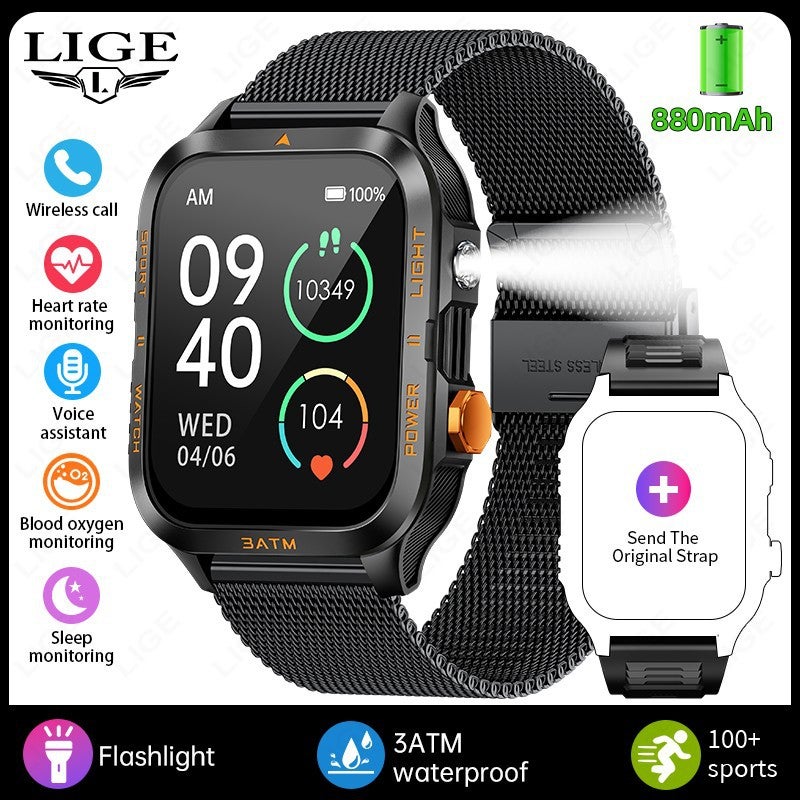 ساعة LIGE KT89 الذكية مع اتصال بلوتوث، ومراقبة الصحة، ومصباح يدوي - Image 1