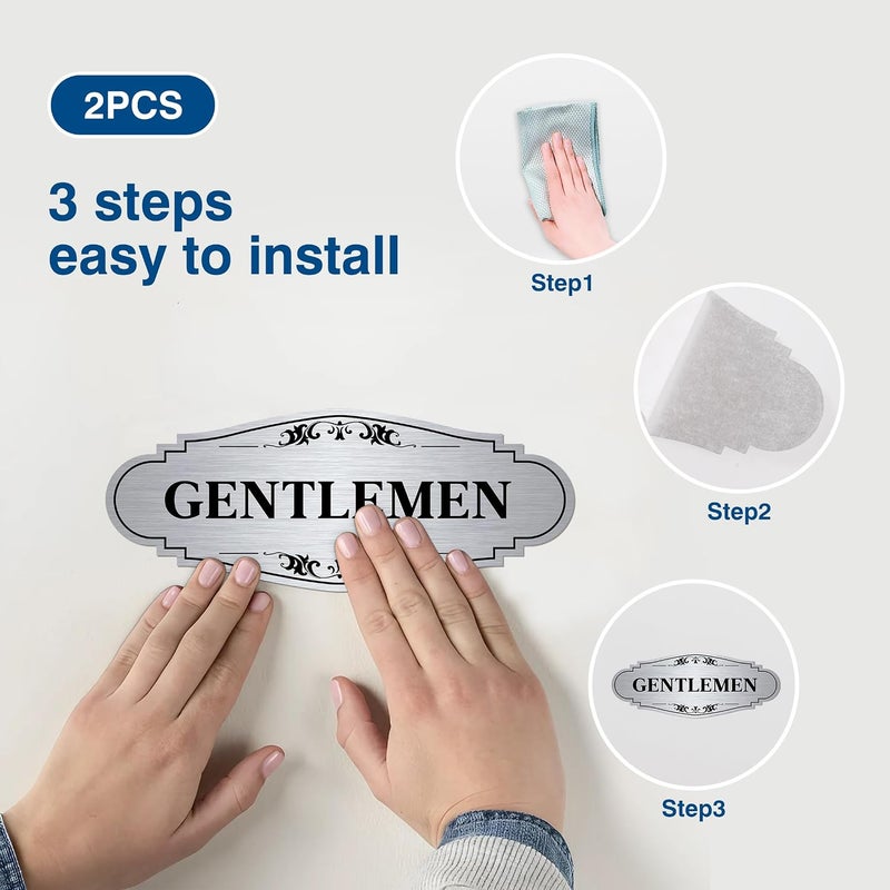 LUHIMO 2 PCS Men and Women Restroom Sign for Home and Business, Self-adhesive Waterproof Silver Ladies & Gentlemen Bathroom Door Signage Sticker Decor for House, Offices, Restaurants, Shop and Public Area - Image 3