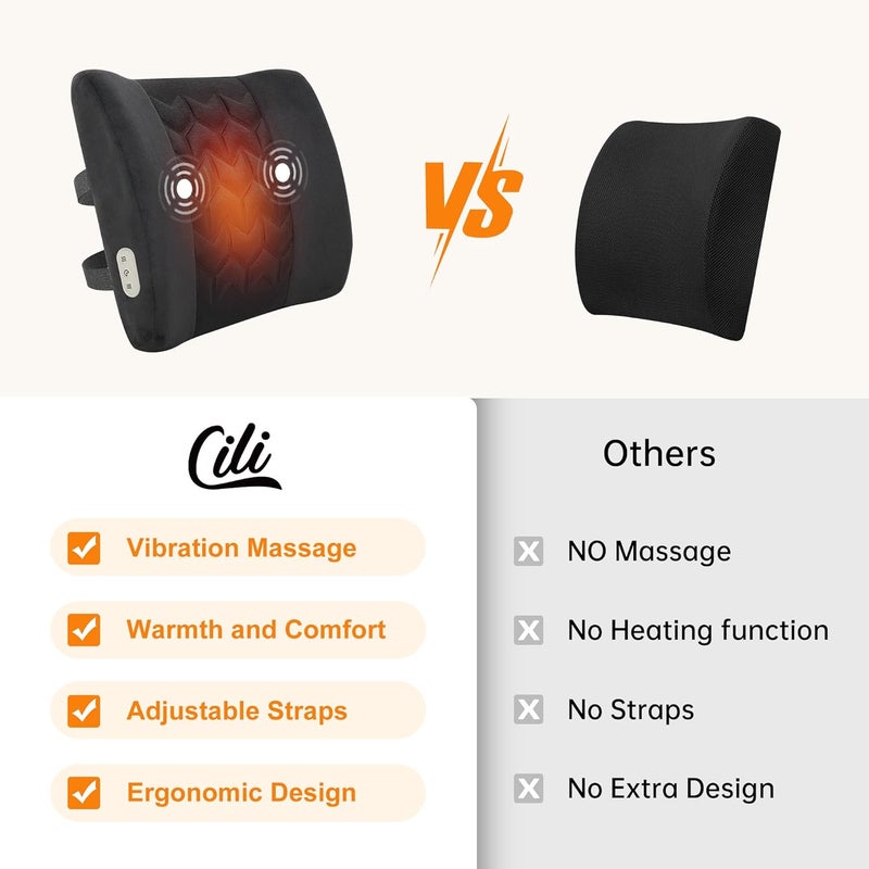 CILI Lumbar Support Pillow for Office Chair, Heated Back Support Pillow with Vibration, Back Massager for Chair, Back Rest Cushion Pillow for Desk Chair Sofa, Gifts for Mom Dad Women Men - Image 2