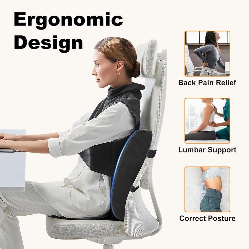 CILI Lumbar Support Pillow for Office Chair, Heated Back Support Pillow with Vibration, Back Massager for Chair, Back Rest Cushion Pillow for Desk Chair Sofa, Gifts for Mom Dad Women Men - Image 3