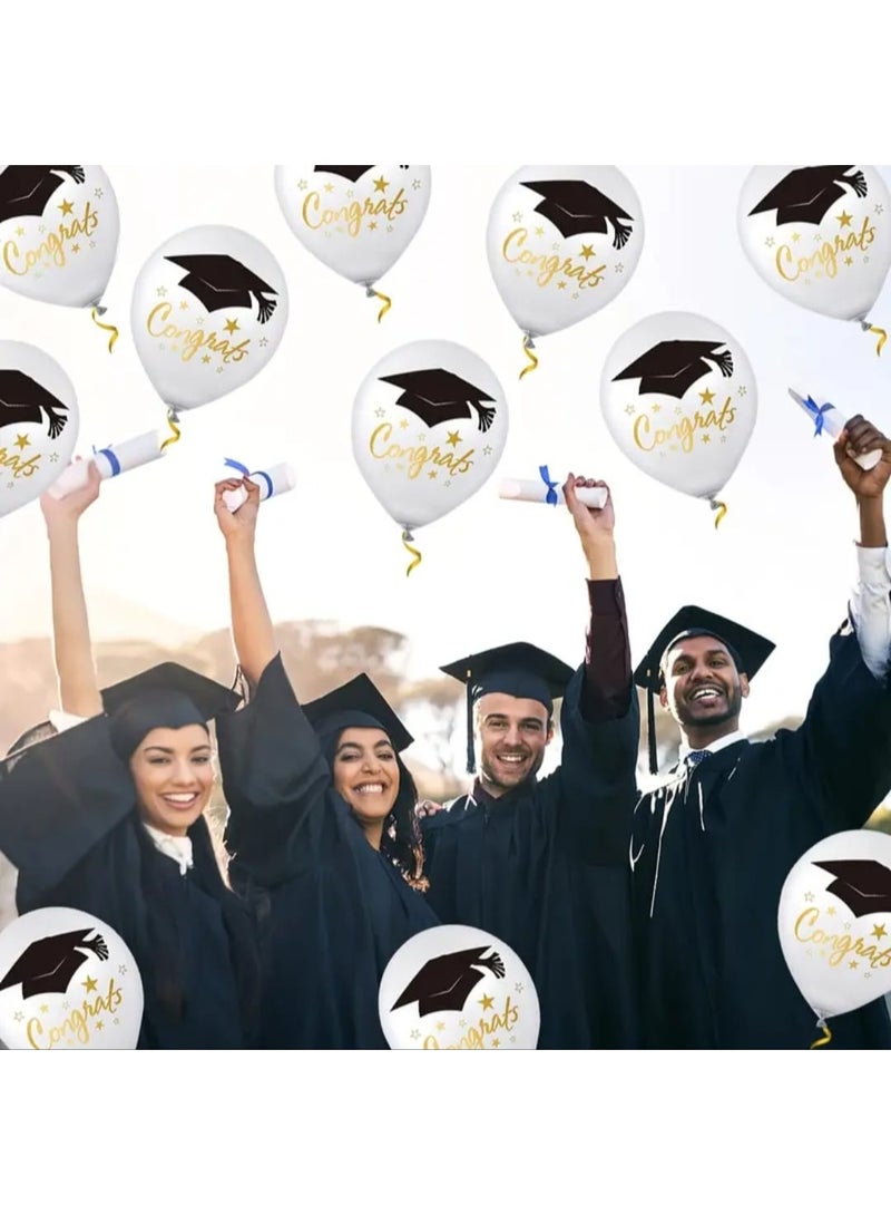 LDQ 25pcs White Graduation Balloons Set, 30cm Printed “Congratulations” Latex Balloons – Graduation Party Decorations, Photo Props & Balloon Arch Backdrop 2025 - Image 1
