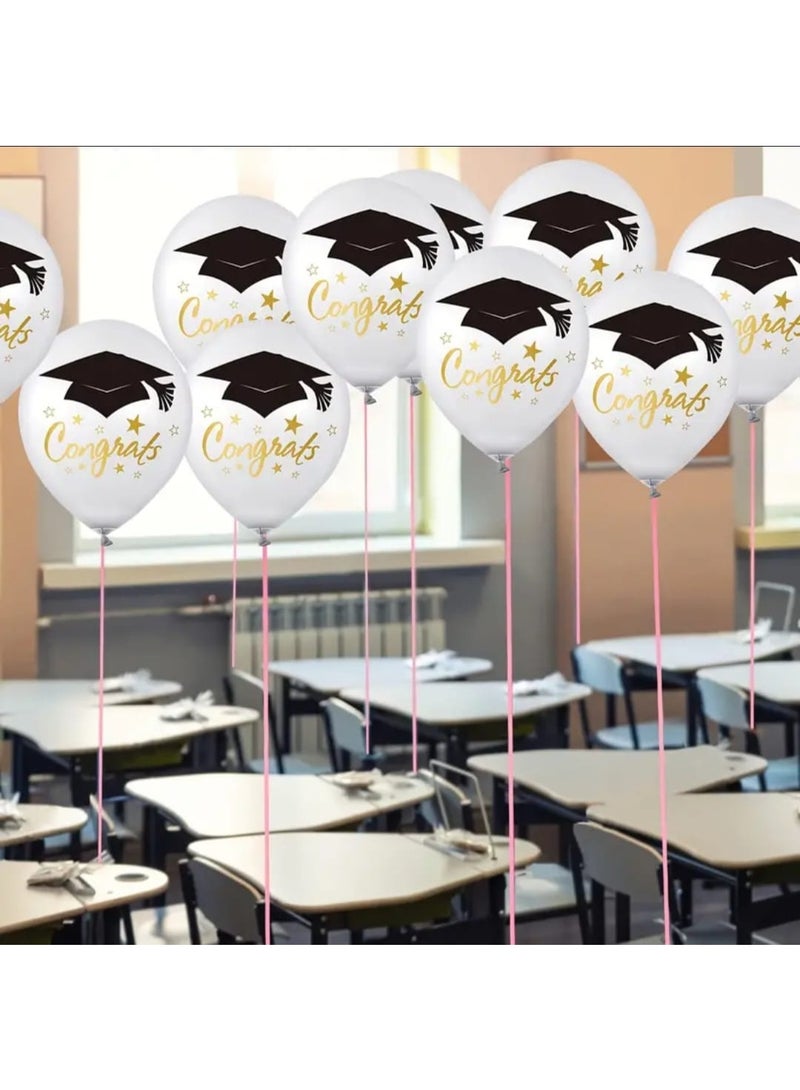 LDQ 25pcs White Graduation Balloons Set, 30cm Printed “Congratulations” Latex Balloons – Graduation Party Decorations, Photo Props & Balloon Arch Backdrop 2025 - Image 3