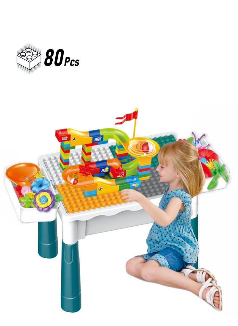 Generic - Kids Activity Table Set,with two storage box and 80pcs slide building blocks, Water Table, Sand Table and Building Blocks Table for Toddlers Activity，Available in several sizes - Image 1