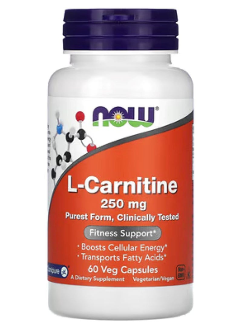 now Now Foods L-Carnitine Dietary Supplement 250mg - 60 Capsules - Image 1