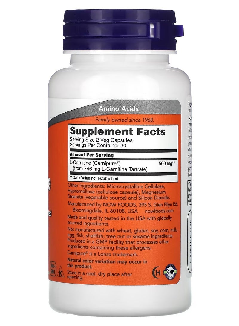 now Now Foods L-Carnitine Dietary Supplement 250mg - 60 Capsules - Image 2