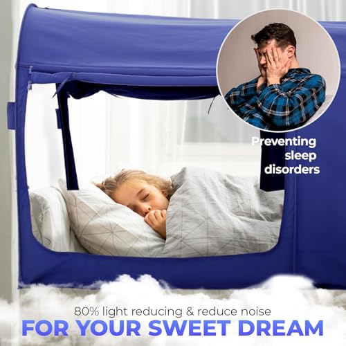 Alvantor® Bed Canopy Bed Tents Dream Tents Privacy Space Twin Size Sleeping Tents Indoor Pop Up Portable Frame Curtains Breathable Grey Cottage (Mattress Not Included) Reducing Light - Image 2