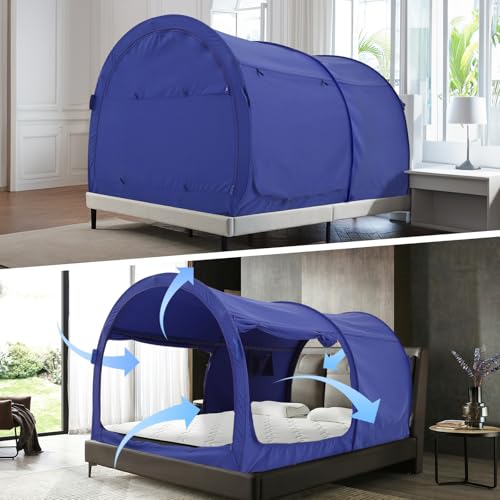 Alvantor® Bed Canopy Bed Tents Dream Tents Privacy Space Twin Size Sleeping Tents Indoor Pop Up Portable Frame Curtains Breathable Grey Cottage (Mattress Not Included) Reducing Light - Image 1