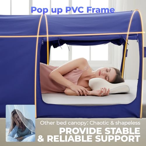 Alvantor® Bed Canopy Bed Tents Dream Tents Privacy Space Twin Size Sleeping Tents Indoor Pop Up Portable Frame Curtains Breathable Grey Cottage (Mattress Not Included) Reducing Light - Image 4