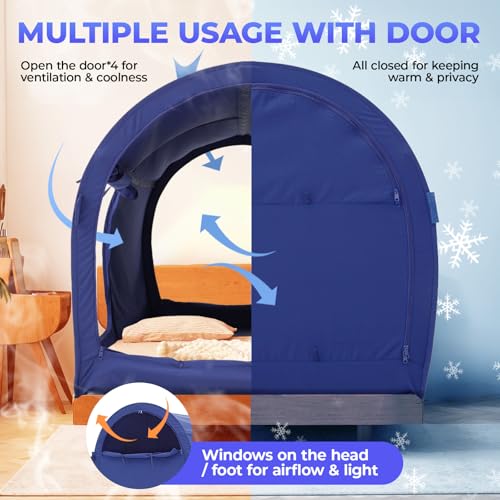 Alvantor® Bed Canopy Bed Tents Dream Tents Privacy Space Twin Size Sleeping Tents Indoor Pop Up Portable Frame Curtains Breathable Grey Cottage (Mattress Not Included) Reducing Light - Image 3