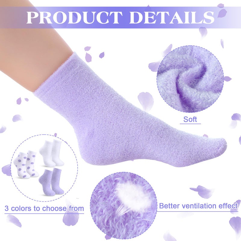 Tarpop 3 Pairs Aloe Socks Women Valentines Day Moisturizing Spa Socks for Dry Cracked Heel Feet Infused Gel Sleeping Fuzzy Lotion Gift for Women Men Softening Dry Feet(Purple and White) - Image 4