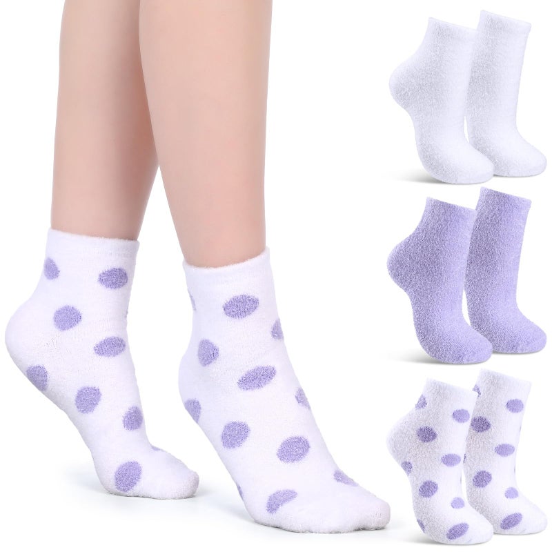 Tarpop 3 Pairs Aloe Socks Women Valentines Day Moisturizing Spa Socks for Dry Cracked Heel Feet Infused Gel Sleeping Fuzzy Lotion Gift for Women Men Softening Dry Feet(Purple and White) - Image 1