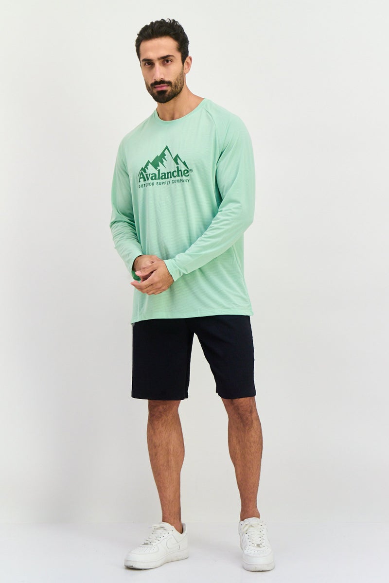 Avalanche Men Round Neck Long Sleeves Graphic Print T-Shirt, Mint Green - Image 3