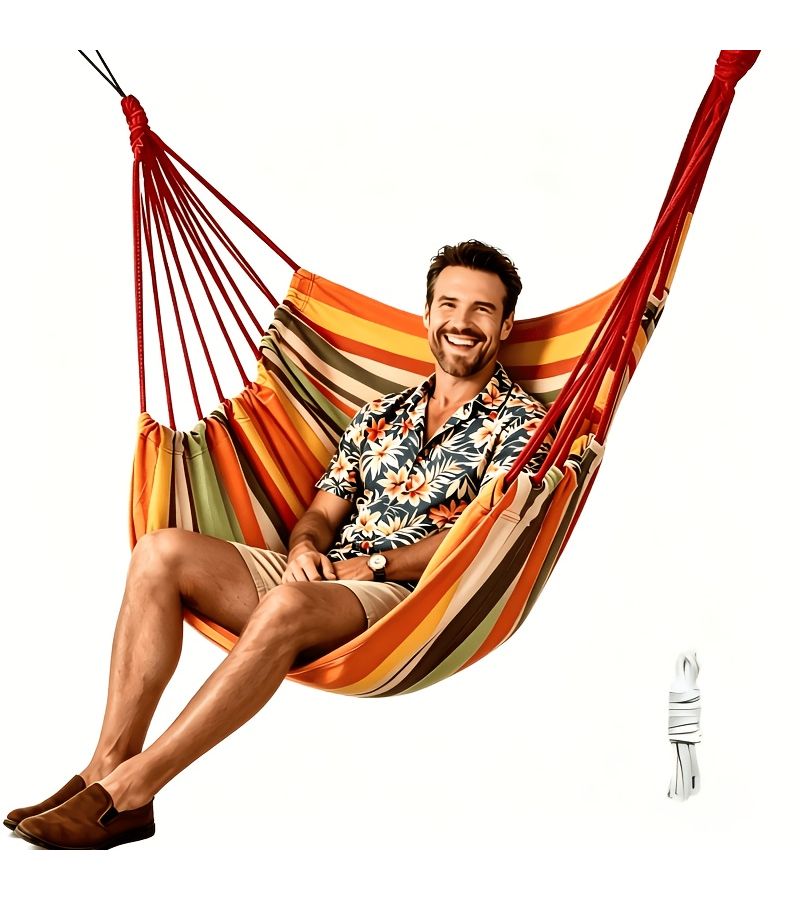 Large Size Green Orange Outdoor Indoor Hanging Swing Chair Sturdy Frame Soft Comfortable Design Portable Easy Install All Weather Durable Rocking Chair Suitable Garden Terrace Balcony Bedroom Reading Nook - Image 1