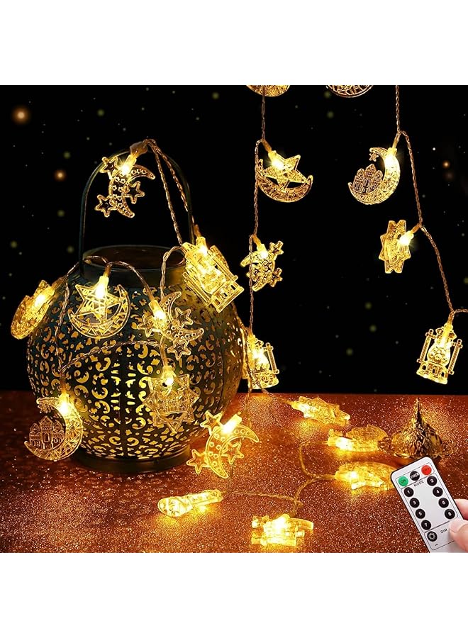إيروريكس أضواء رمضانية خيطية بطول 19.69 قدم، 40 مصباح ليد، ديكورات رمضانية مع جهاز تحكم عن بعد، 8 أوضاع تعمل بالبطارية، أضواء عيد مبارك على شكل نجمة وقمر، أضواء خرافية لديكور رمضان، ديكور منزلي، أضواء خيطية متعددة الأنماط - Image 1