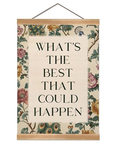 ZTGDA Inspirational Vintage Floral Wall Art Whats the Best That Could HappenQuote Linen Canvas Poster Motivational Hanging Wall Decor for Office Bedroom Therapy Room or Study DecorHappen - Image 1