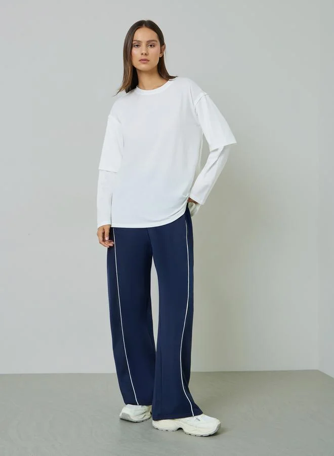 Styli White Solid Multi Layer Long Sleeves Oversized T-Shirt