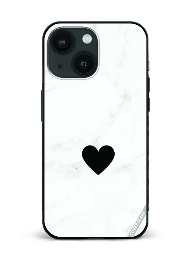 Protective Case Cover For Apple iPhone 15 Plus White Marble Pattern With A Black Heart Design Multicolour