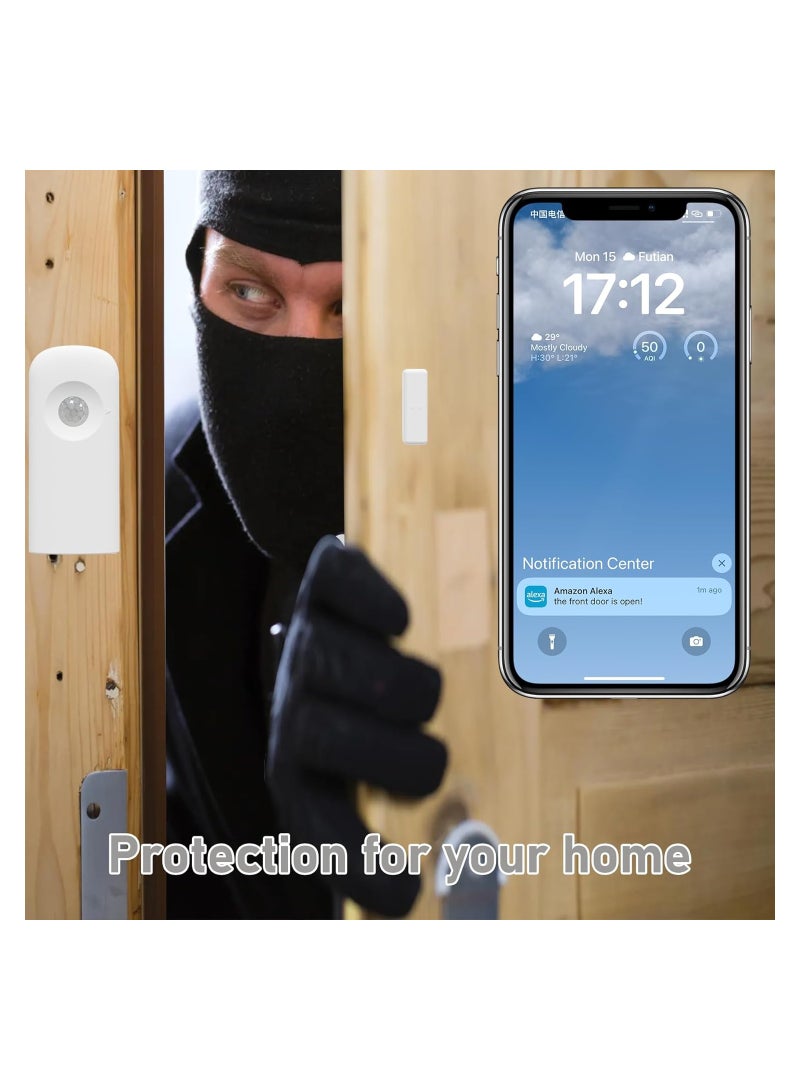 حساس باب واي فاي، حساس ذكي للنوافذ والأبواب، حساسات اتصال وحركة لأمان المنزل والتشغيل الآلي، سهولة في التركيب، مراقبة حالة الفتح/الإغلاق والطاقة، تنبيهات في الوقت الفعلي، يعمل مع أليكسا
