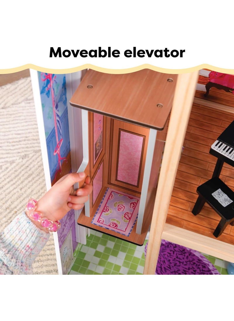 KidKraft KidKraft My Dreamy Wooden Dollhouse with Lights and Sounds Elevator and 14 Accessories Gift for Ages 3  - Image 4