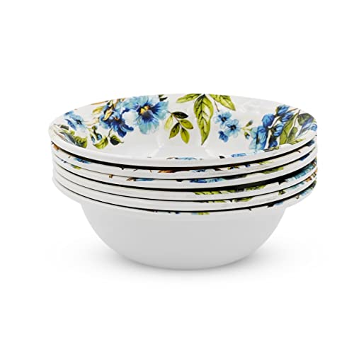 Konvio Kitchen Melamine Vegetable, Cereal, Soup, Snack Bowl Set - 6 Pieces, 6 Inch, 450ml Each - White Floral Design - Image 1