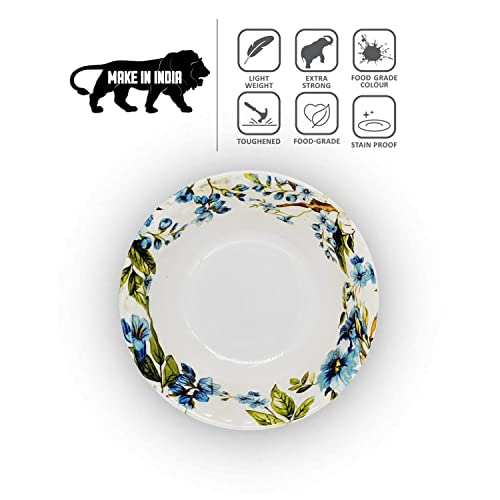 Konvio Kitchen Melamine Vegetable, Cereal, Soup, Snack Bowl Set - 6 Pieces, 6 Inch, 450ml Each - White Floral Design - Image 3