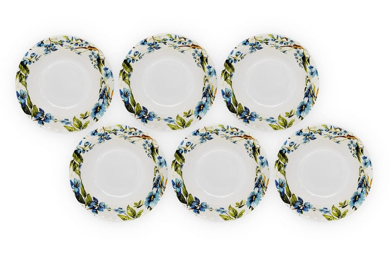 Konvio Kitchen Melamine Vegetable, Cereal, Soup, Snack Bowl Set - 6 Pieces, 6 Inch, 450ml Each - White Floral Design - Image 2