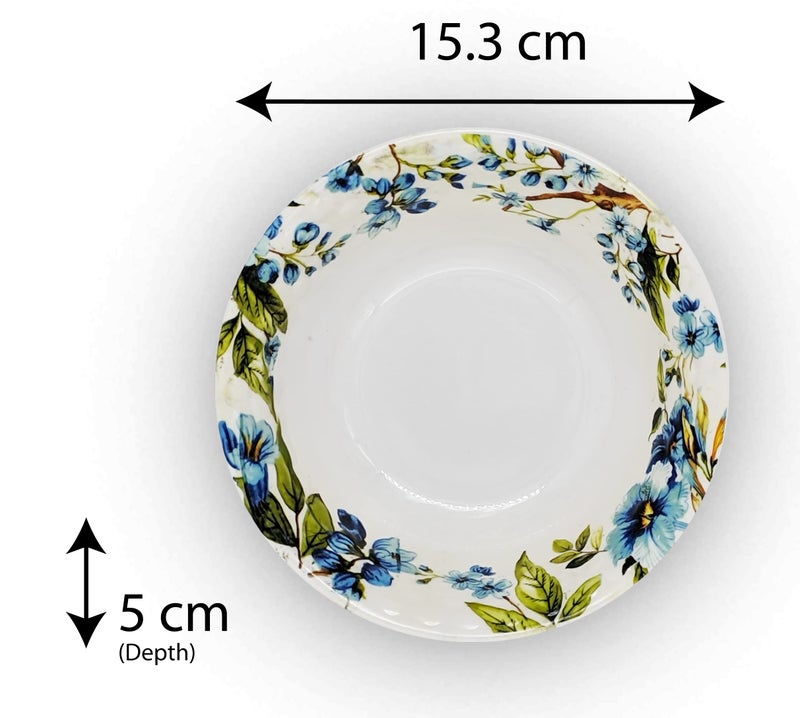 Konvio Kitchen Melamine Vegetable, Cereal, Soup, Snack Bowl Set - 6 Pieces, 6 Inch, 450ml Each - White Floral Design - Image 4