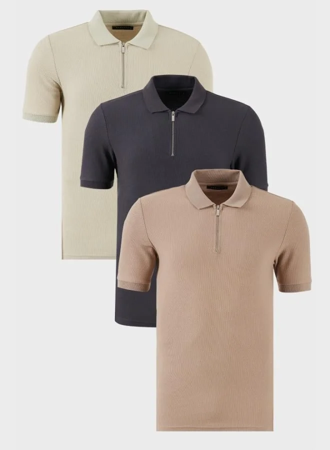 Buratti Buratti Cotton Regular Fit Half Zipper 3-Pack Polo Collar T-Shirt Men's Polo Collar T-Shirt 5902434S3