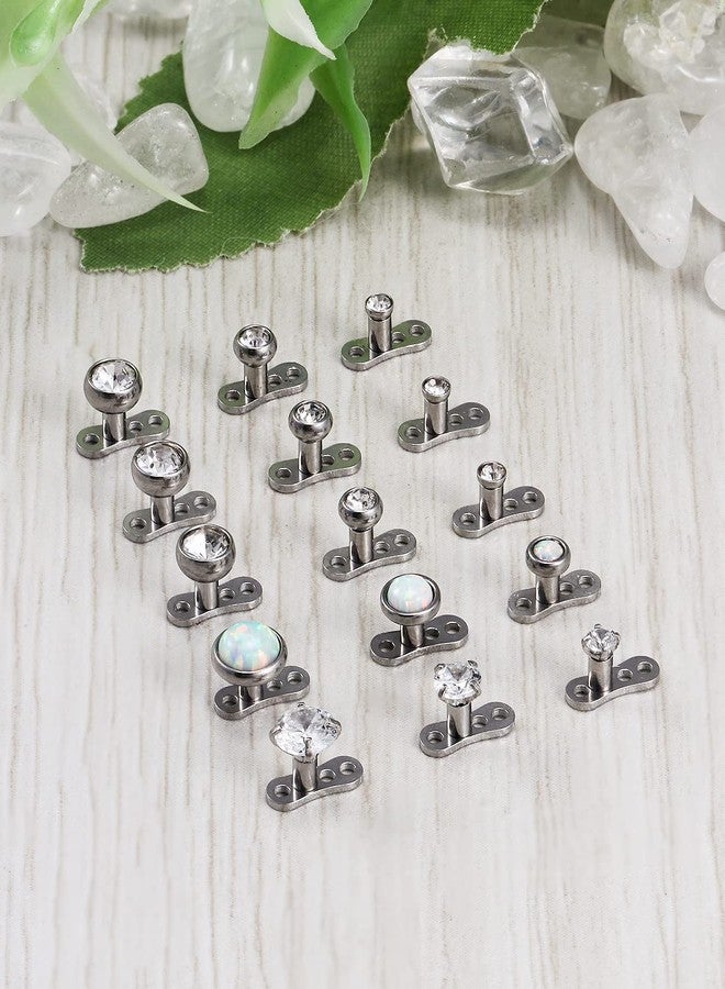 Ocptiy 14G Titanium Dermal Piercing Jewelry Opal Dermal Top Piercing Base Kit Internally Threaded Stainless Surgical Steel Diamond Stud Piercing Ball Jewelry for Women & Men - Image 3