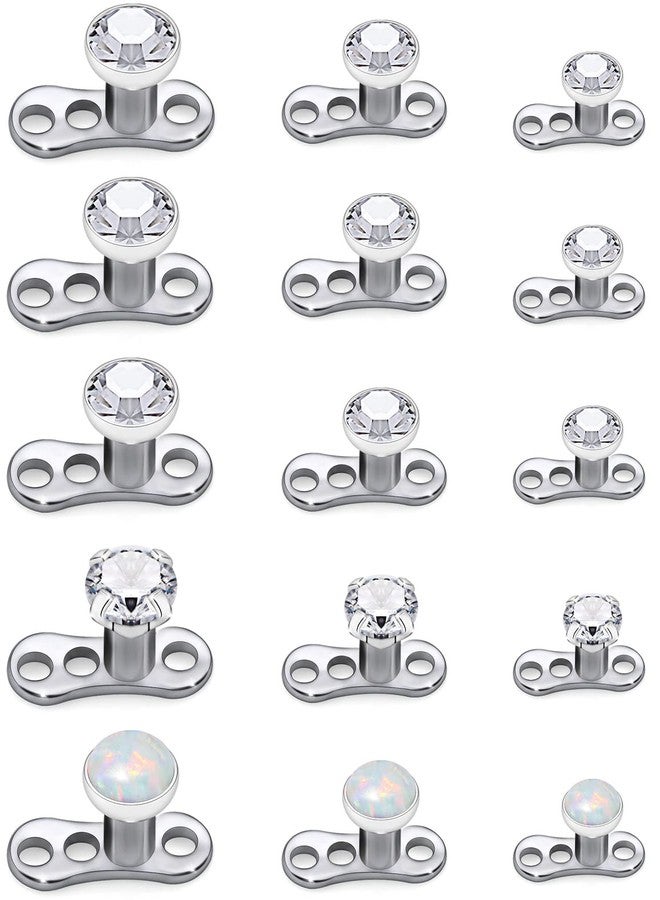 Ocptiy 14G Titanium Dermal Piercing Jewelry Opal Dermal Top Piercing Base Kit Internally Threaded Stainless Surgical Steel Diamond Stud Piercing Ball Jewelry for Women & Men - Image 1