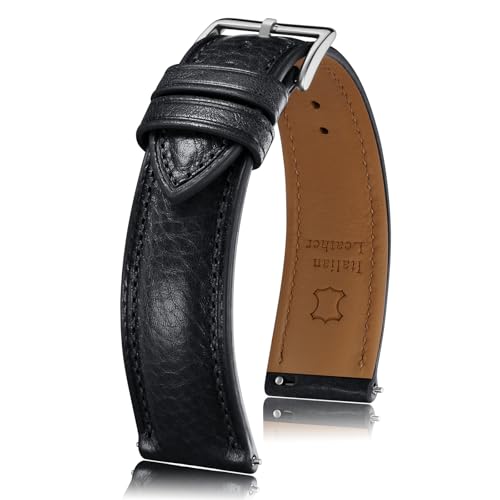 Getalia Italian leather Watch Band Tuscany Natural Vegetable-Tanned Full Grain Genuine Leather, Skin-Safe, Quick Release Replacement Watch Straps for Men and Women Thick and Soft (Black Width-20mm) - Image 1