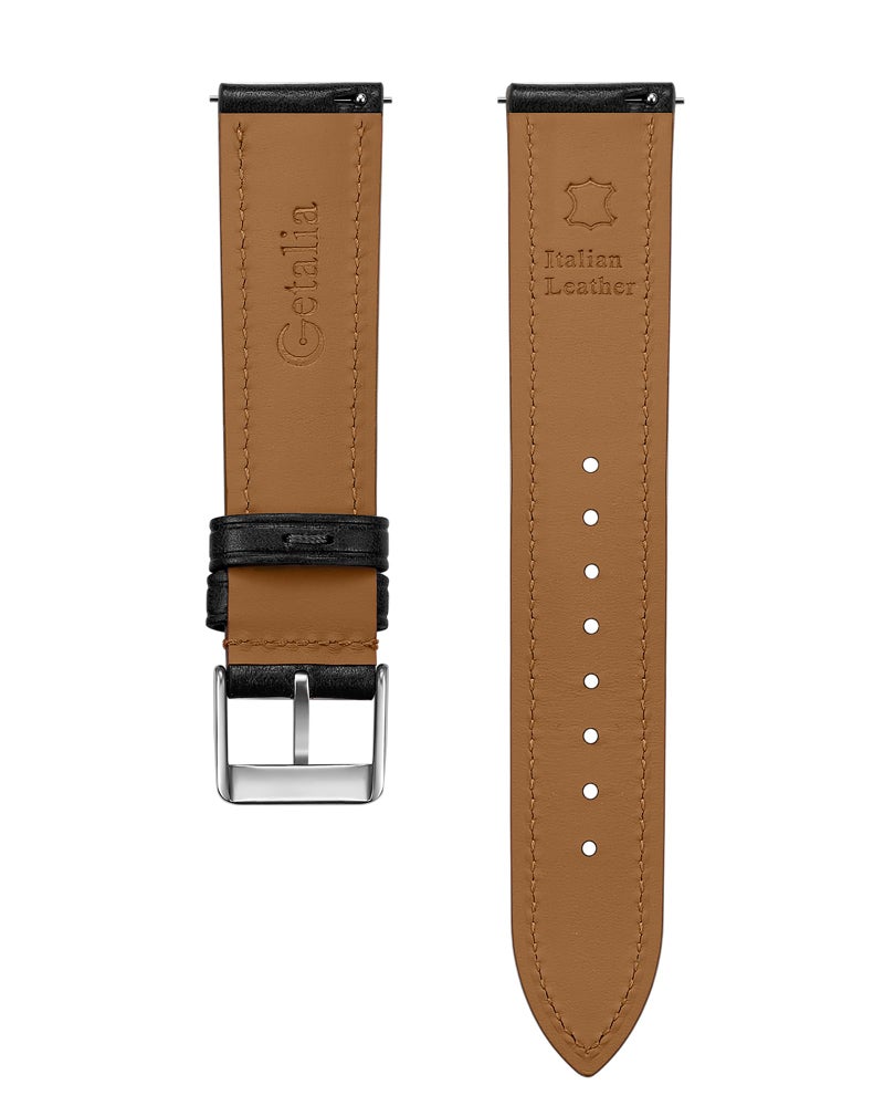 Getalia Italian leather Watch Band Tuscany Natural Vegetable-Tanned Full Grain Genuine Leather, Skin-Safe, Quick Release Replacement Watch Straps for Men and Women Thick and Soft (Black Width-20mm) - Image 5