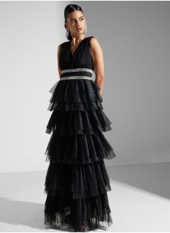 True Decadence Diamante Belted Tulle Maxi Dress  - Image 4