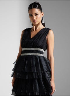 True Decadence Diamante Belted Tulle Maxi Dress  - Image 3