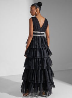 True Decadence Diamante Belted Tulle Maxi Dress  - Image 2