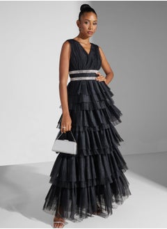 True Decadence Diamante Belted Tulle Maxi Dress  - Image 4