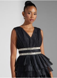 True Decadence Diamante Belted Tulle Maxi Dress  - Image 3