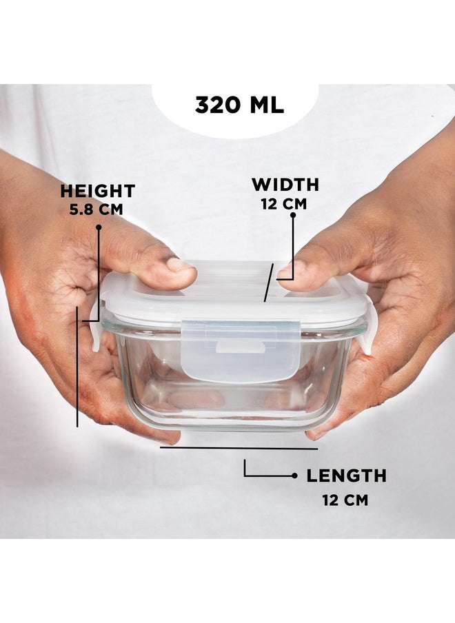Allo - Allo Food Safe Borosilicate Glass Containers With Lids, 450°C Oven Microwave Safe Containers, High Borosilicate Meal Prep Borosilicate Containers Kitchen, 320Ml X 4, Square, White - Image 1