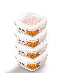 Allo Allo Food Safe Borosilicate Glass Containers With Lids, 450°C Oven Microwave Safe Containers, High Borosilicate Meal Prep Borosilicate Containers Kitchen, 320Ml X 4, Square, White  - Image 1