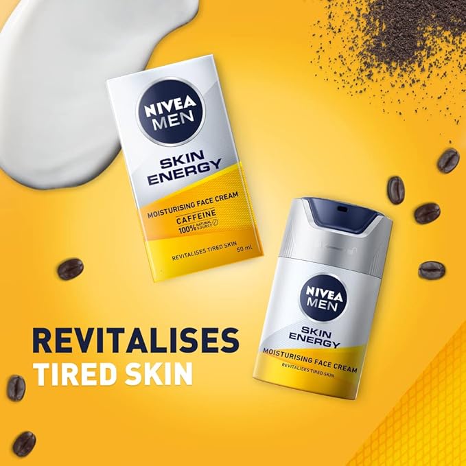 NIVEA MEN Skin Energy Moisturising Creme 50 ml Face Cream for Men Infused with Caffeine Revitalising Face Cream Fights Signs of Tiredness Mens Skin Care Essentials - Image 2