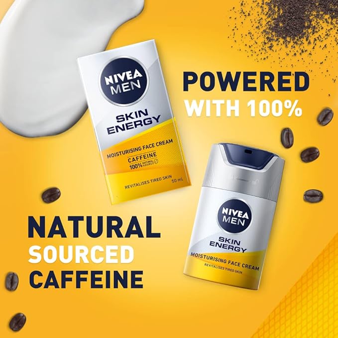 NIVEA MEN Skin Energy Moisturising Creme 50 ml Face Cream for Men Infused with Caffeine Revitalising Face Cream Fights Signs of Tiredness Mens Skin Care Essentials - Image 3