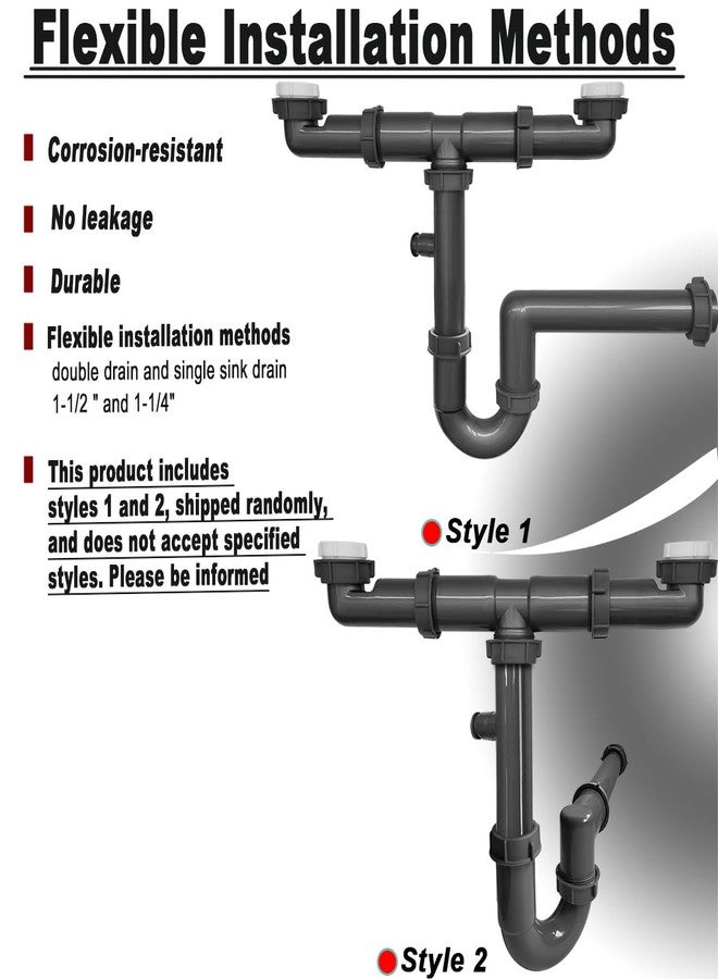 TGEOND 1-1/2" Double Sink Drain Pipe Kit with P-Trap, Wall-Outlet, Complete Plumbing Replacement for Double Kitchen Sinks - Image 4