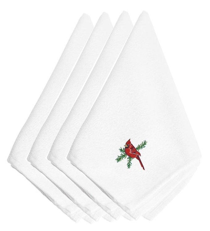 CAROLINES TREASURES CHRISTMAS CARDINAL EMBROIDERED EMBT2984NPKE CLOTH NAPKIN SET OF 4 20 MULTICOLOR