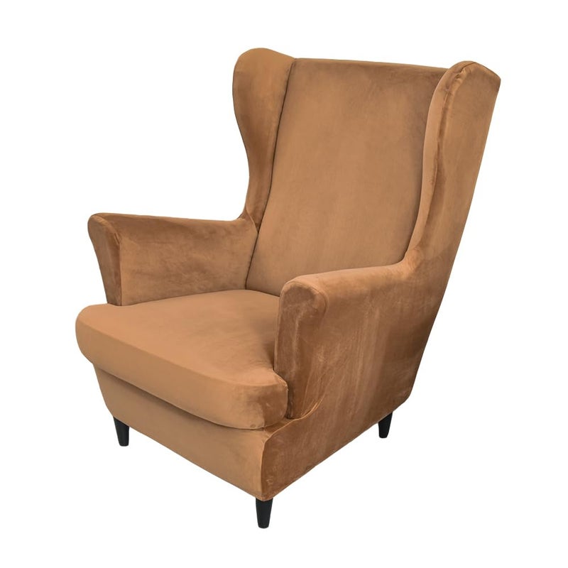 أغطية كراسي وينغ من PENDEJATO 2 قطعة قابلة للتمدد من المخمل الناعم مع قاعدة مرنة لغرفة المعيشة وغرفة النوم - لون جمل