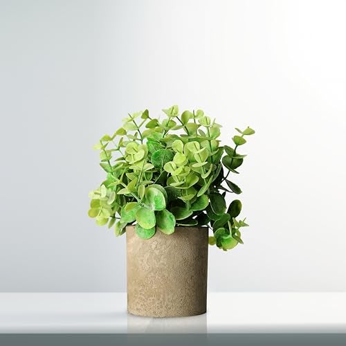 HOMEVERSE Artificial Eucalyptus Plant with Vase Included | Small Faux Plant for Home Decor | Indoor Outdoor Use for Bathroom, Kitchen, Office, Farmhouse | No Maintenance Needed (Light Green) - Image 1