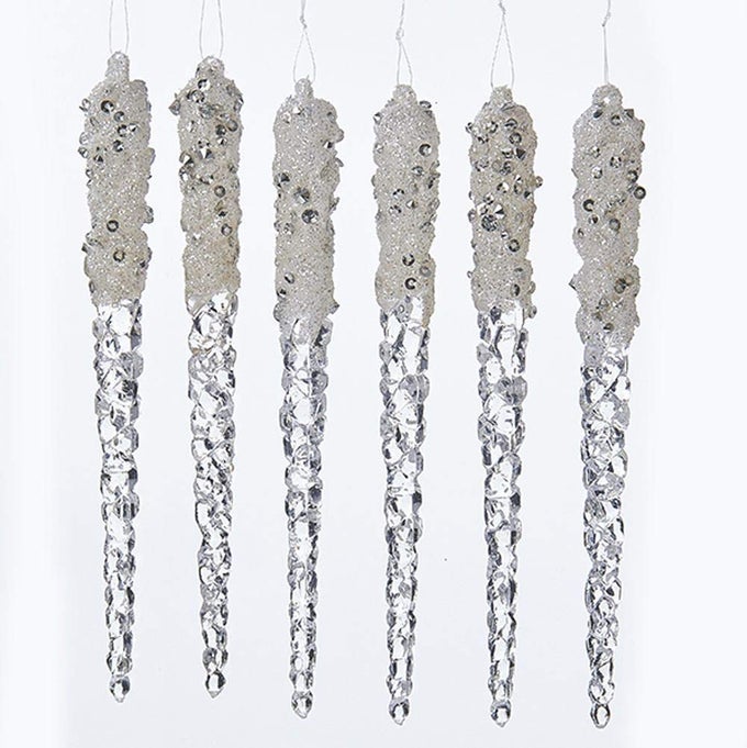 6 PLASTIC ICICLES WGLITTER 6PC