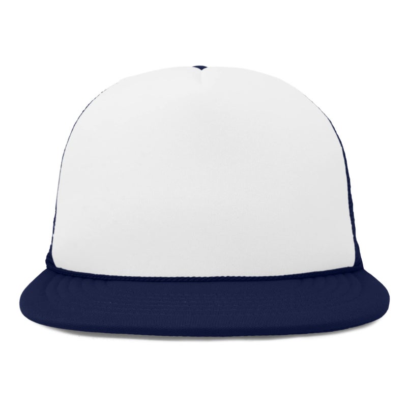 DALIX Flat Billed Trucker Cap with Mesh Back in Navy-White - Image 3