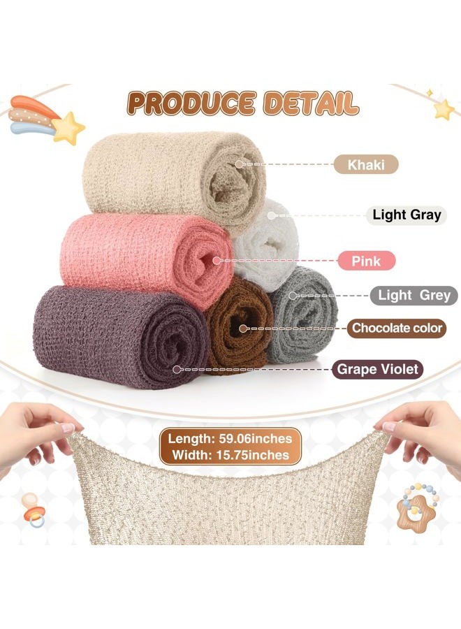 Tudomro 6 Pcs 15.8 x 59'' Newborn Baby Stretch Wraps Set 6 Colors Baby Photography Props Unisex Newborn Long Ripple Wrap Photo Blanket for Girl Boy Christmas DIY Photography(Fresh Color) - Image 2